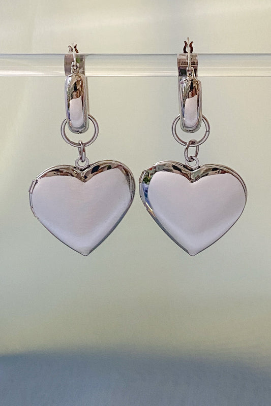 Silver Heart Locket Earrings