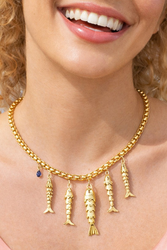 Golden Fishes Statement Necklace