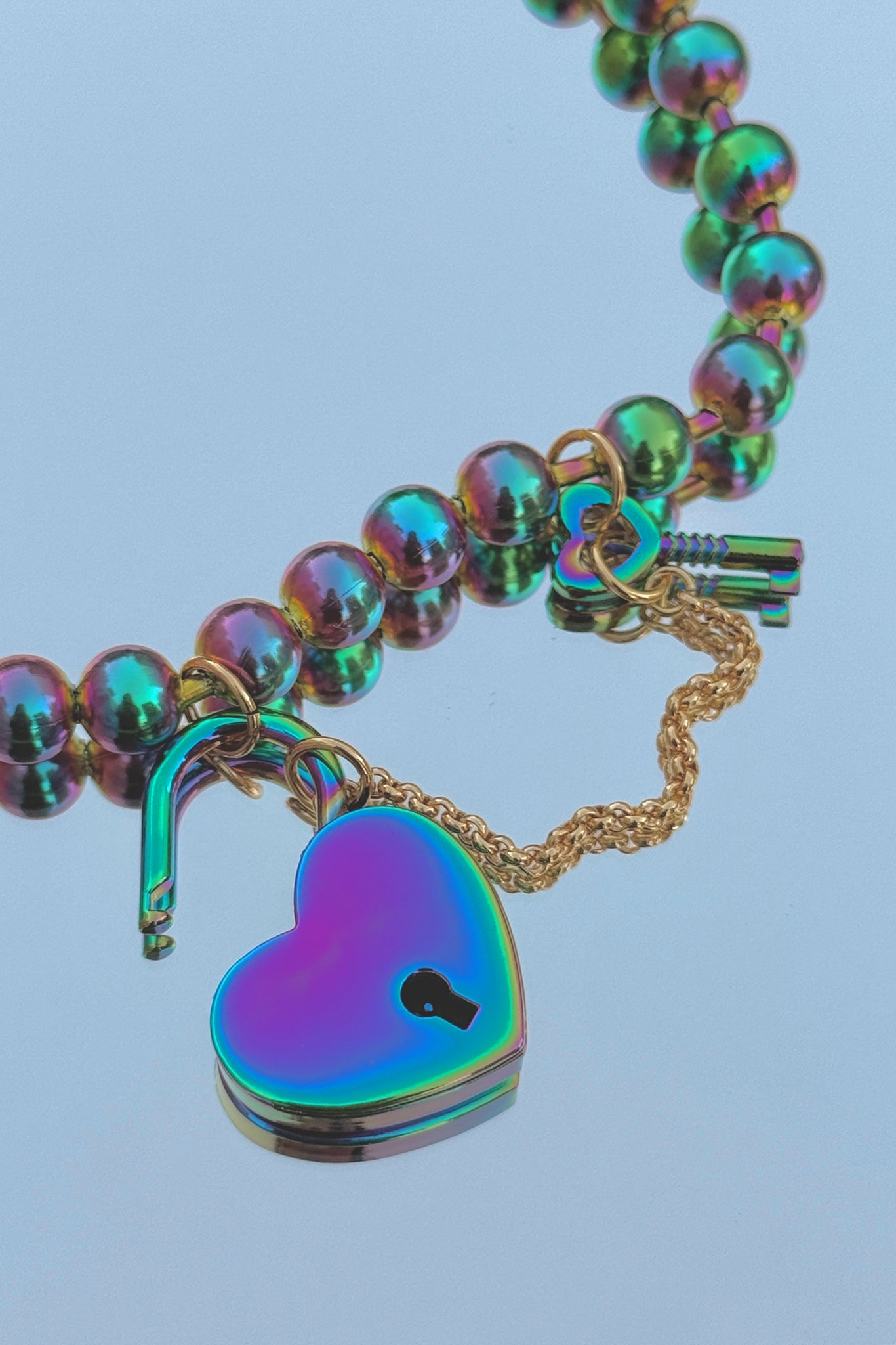 Iridescent Heart Padlock Necklace