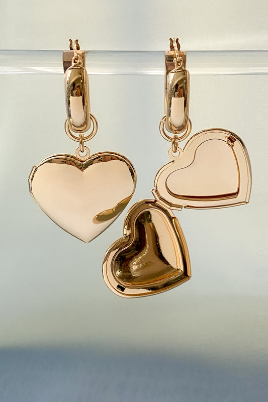 Golden Heart Locket Earrings