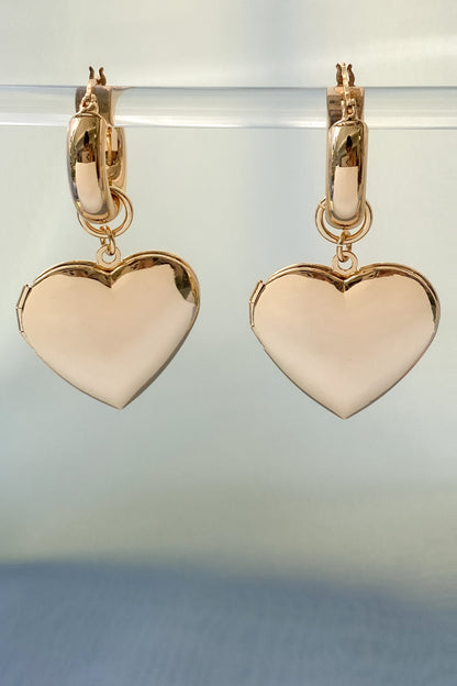 Golden Heart Locket Earrings