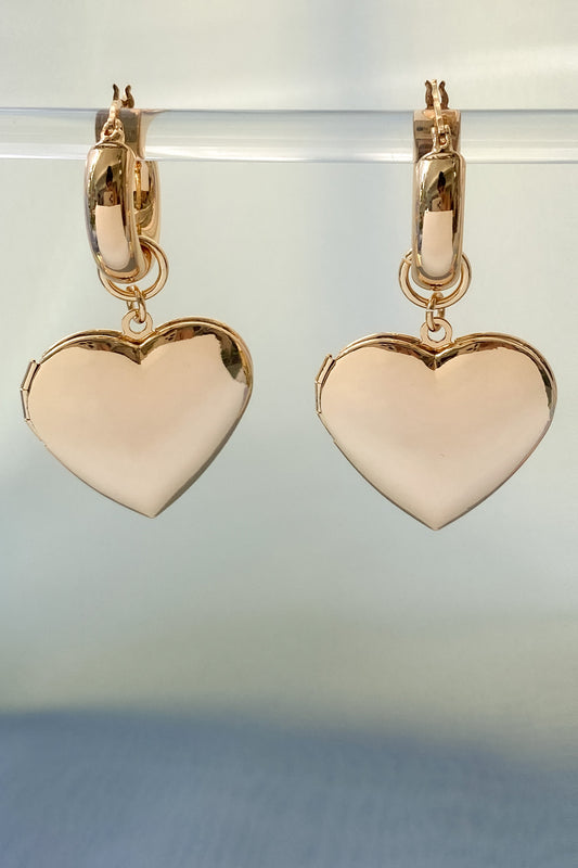 Golden Heart Locket Earrings