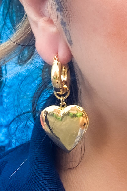 Golden Heart Locket Earrings