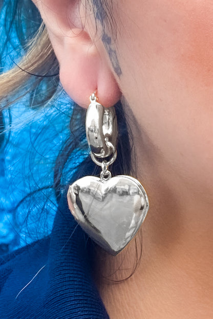 Silver Heart Locket Earrings