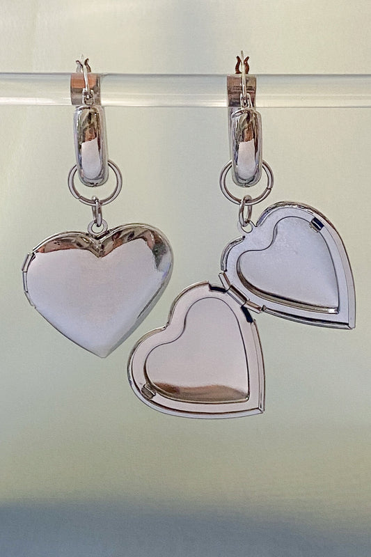 Silver Heart Locket Earrings