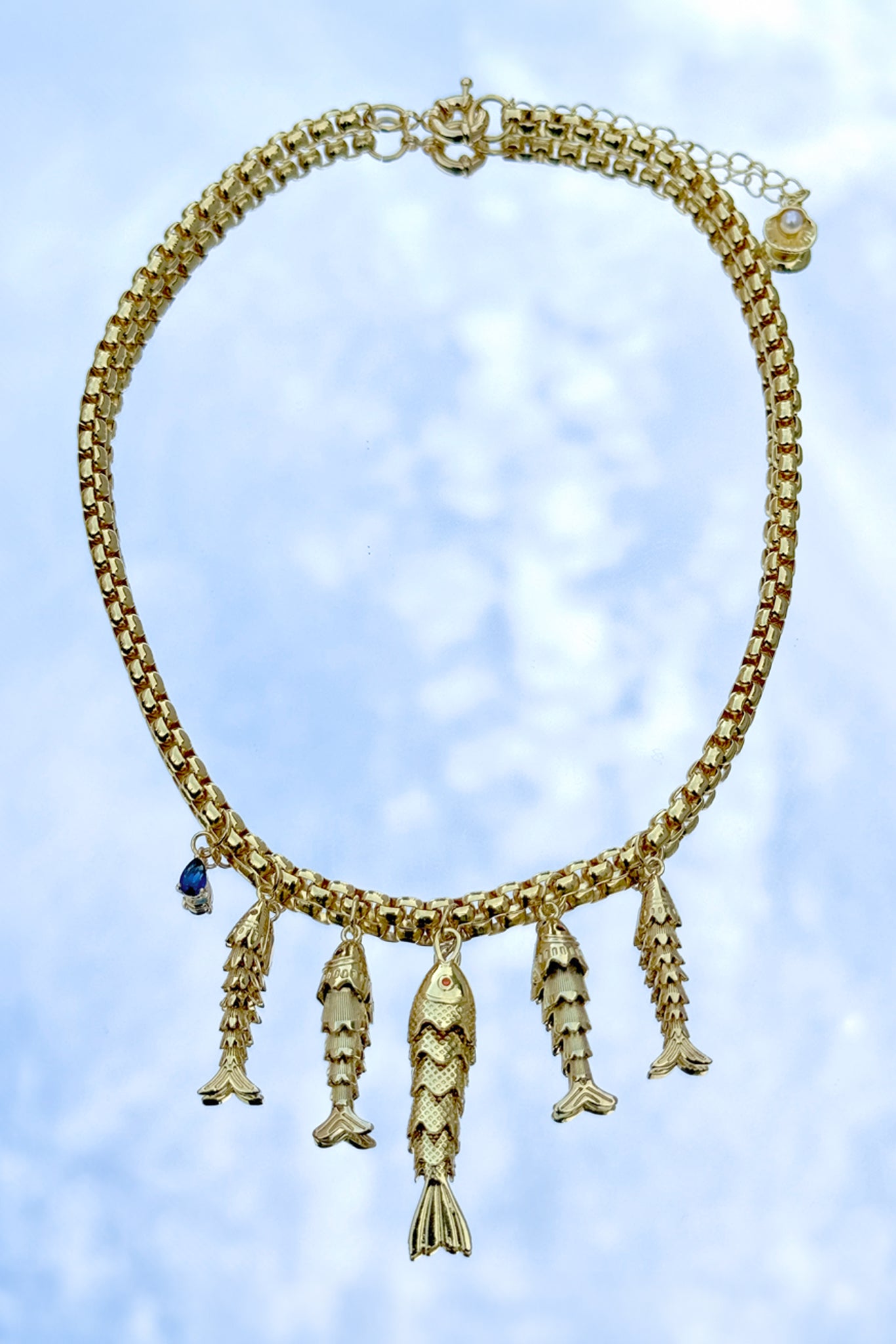 Golden Fishes Statement Necklace