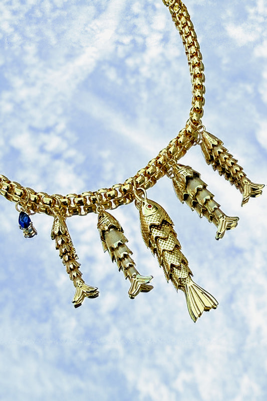 Golden Fishes Statement Necklace