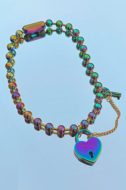 Iridescent Heart Padlock Necklace