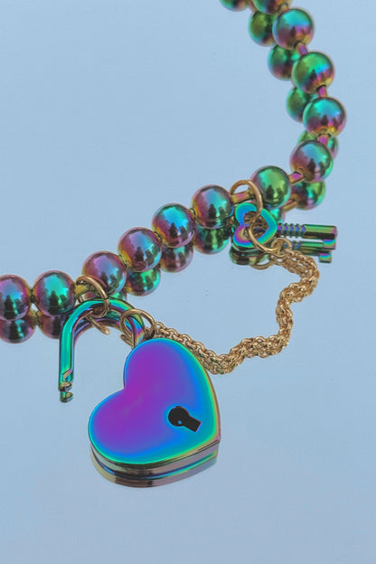 Iridescent Heart Padlock Necklace