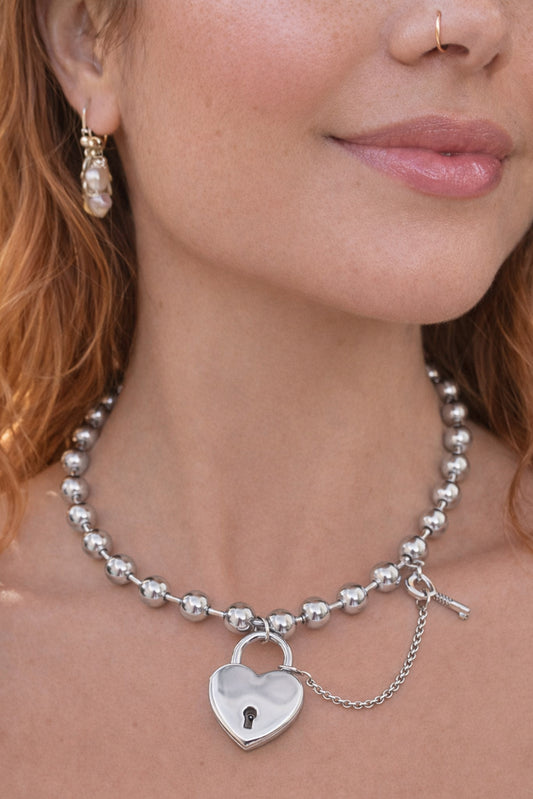 Silver Heart Padlock Necklace