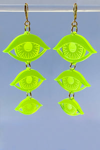 Large Eyes Earrings - Neon Green