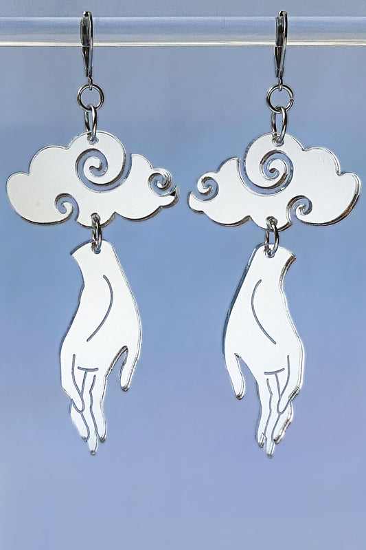 Silver Hand Cloud Earrings