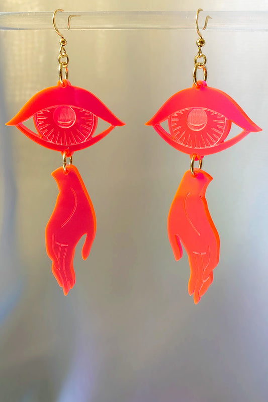 Neon Hand Eye Earrings